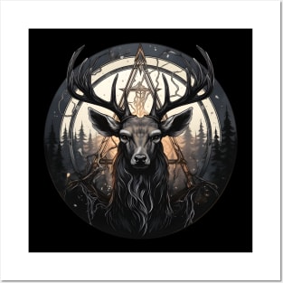 Deer in the dark forest Posters and Art